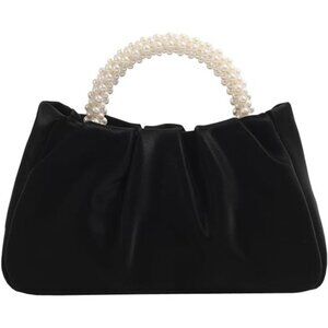 Women Small Pearl Handbags Soft Leather Black